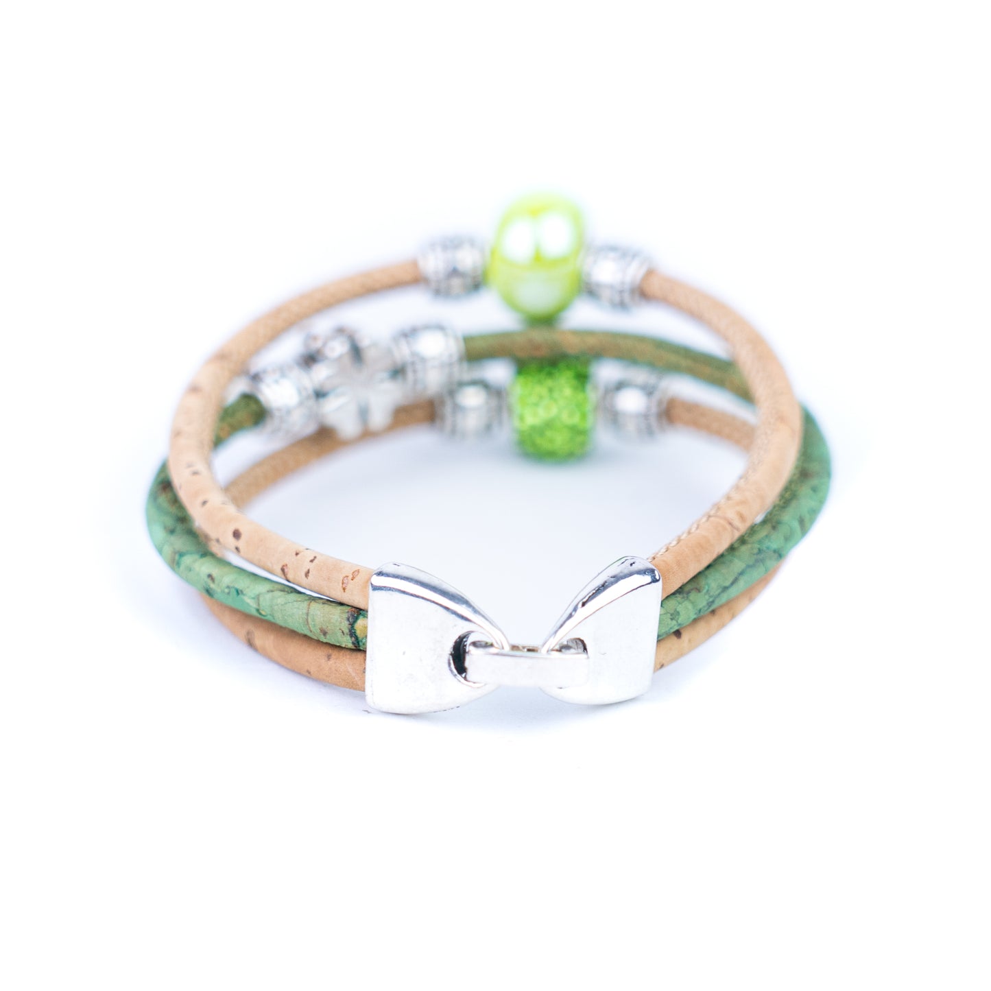 Portuguese Handmade Cork Bracelet | Ceramic Beads & Rhinestone Beads | Colored Cork Thread | 5-Pack  BR-426-MIX-5