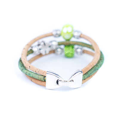 Portuguese Handmade Cork Bracelet | Ceramic Beads & Rhinestone Beads | Colored Cork Thread | 5-Pack  BR-426-MIX-5