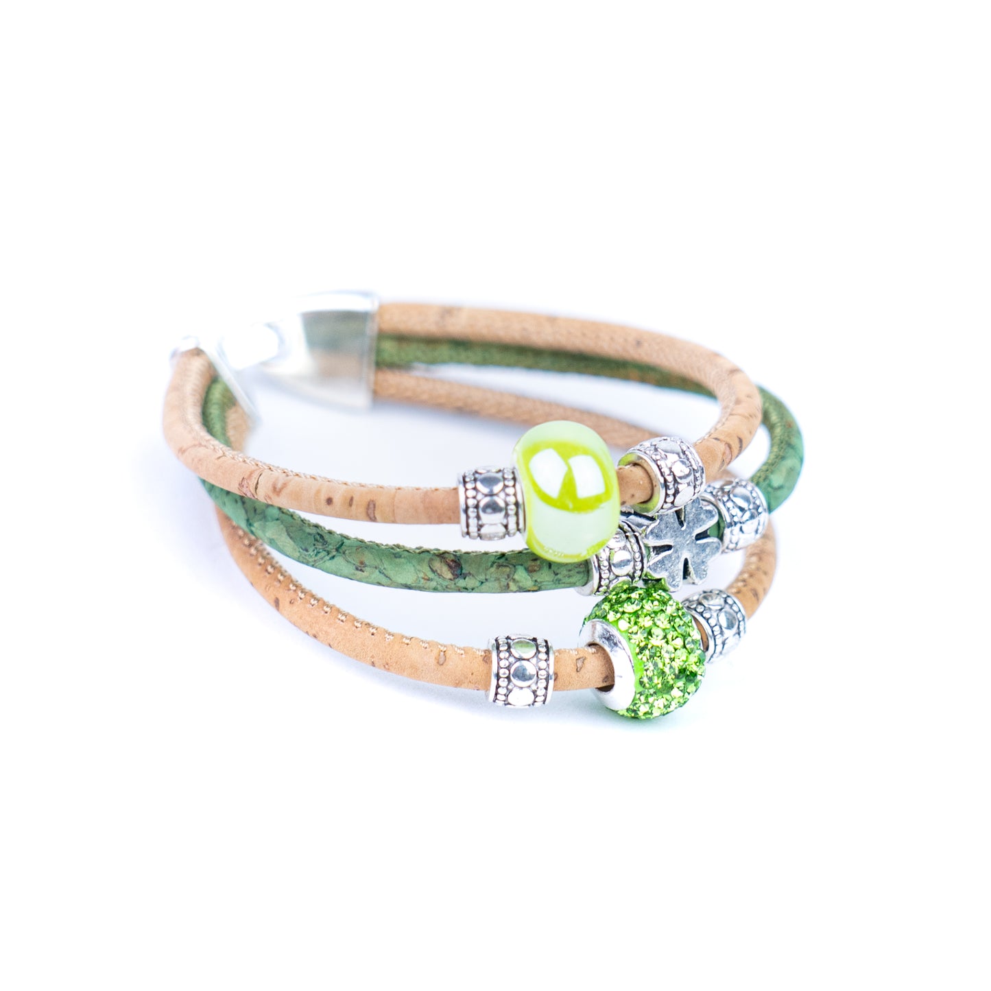 Portuguese Handmade Cork Bracelet | Ceramic Beads & Rhinestone Beads | Colored Cork Thread | 5-Pack  BR-426-MIX-5