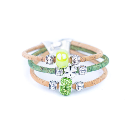 Portuguese Handmade Cork Bracelet | Ceramic Beads & Rhinestone Beads | Colored Cork Thread | 5-Pack  BR-426-MIX-5