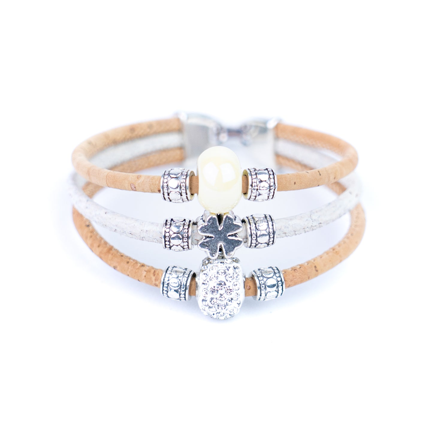 Portuguese Handmade Cork Bracelet | Ceramic Beads & Rhinestone Beads | Colored Cork Thread | 5-Pack  BR-426-MIX-5