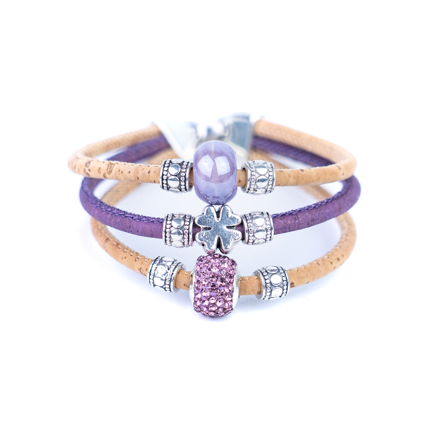 Portuguese Handmade Cork Bracelet | Ceramic Beads & Rhinestone Beads | Colored Cork Thread | 5-Pack  BR-426-MIX-5