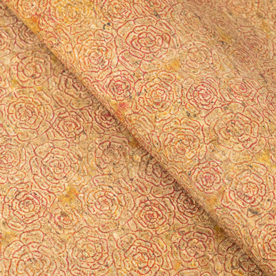 Embossed Rose Pattern Cork Fabric Beige & Red Tones COF-643