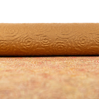 Embossed Rose Pattern Cork Fabric Beige & Red Tones COF-643