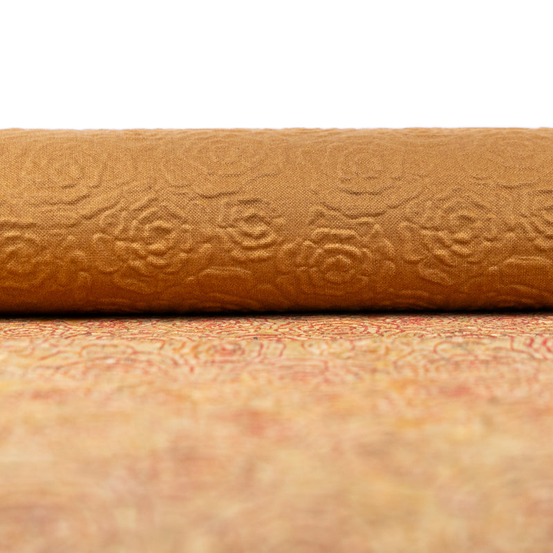 Embossed Rose Pattern Cork Fabric Beige & Red Tones COF-643