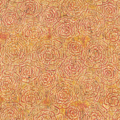 Embossed Rose Pattern Cork Fabric Beige & Red Tones COF-643