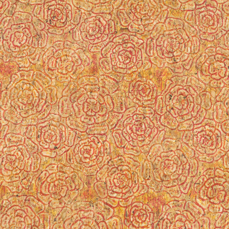 Embossed Rose Pattern Cork Fabric Beige & Red Tones COF-643