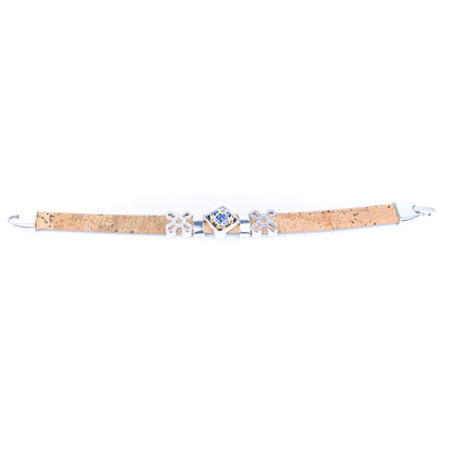 Natural Cork Bracelet | Mixed Color Transparent Decorative Patches | 10mm Flat Cork Thread | Handmade BR-414-MIX-5（random）