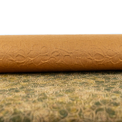 Embossed Butterfly & Floral Cork Fabric Green & Beige Tones COF-644