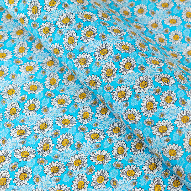 Blue Daisy Cork Fabric COF-645