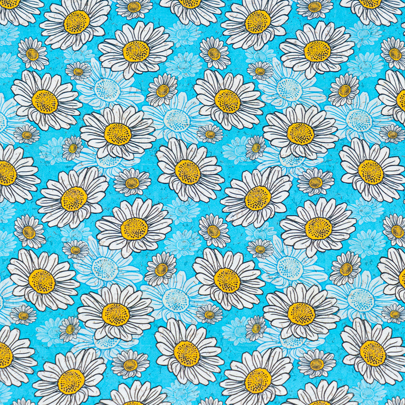 Blue Daisy Cork Fabric COF-645