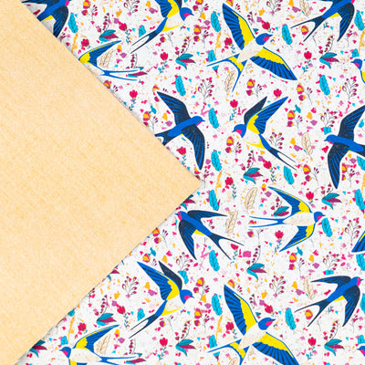 Swallow and Flowers Cork Fabric COF-648