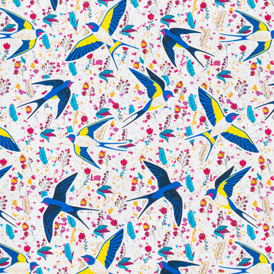 Swallow and Flowers Cork Fabric COF-648
