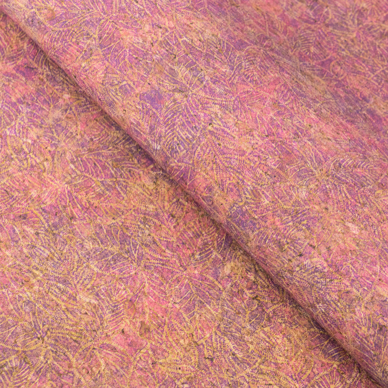 Embossed Cork Fabric – Pink & Purple Fern Leaf Pattern COF-649
