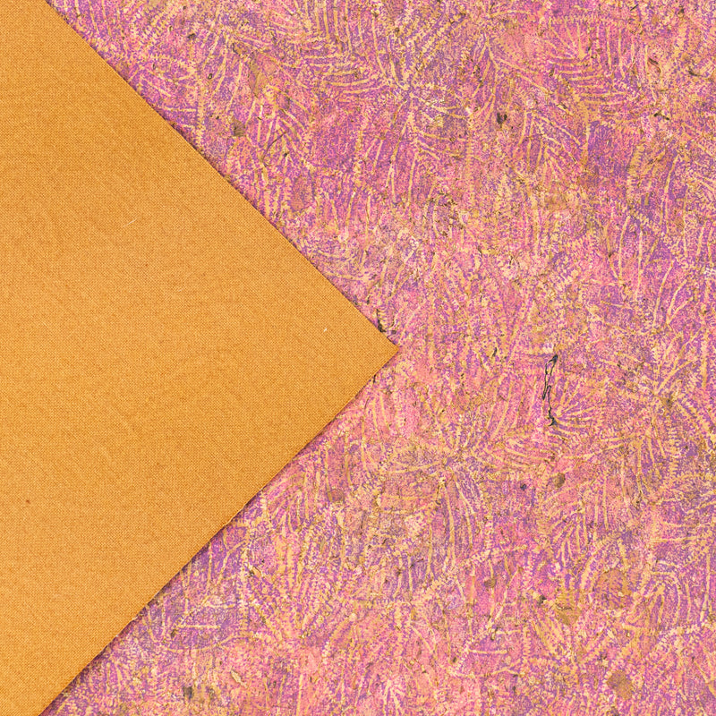 Embossed Cork Fabric – Pink & Purple Fern Leaf Pattern COF-649