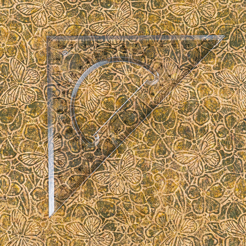 Embossed Butterfly & Floral Cork Fabric Green & Beige Tones COF-644