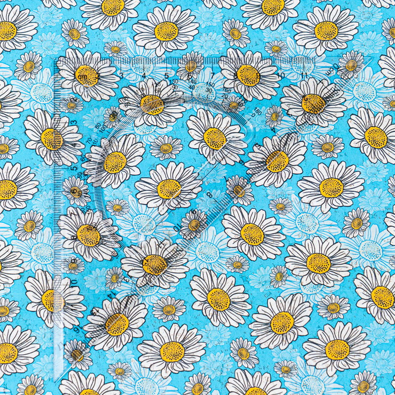 Blue Daisy Cork Fabric COF-645