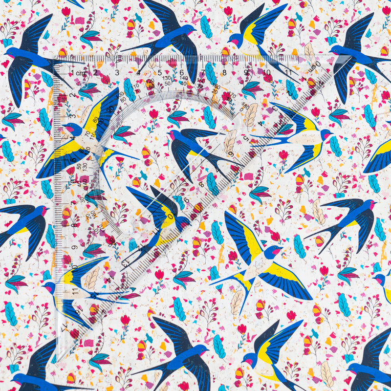 Swallow and Flowers Cork Fabric COF-648