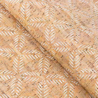 Natural Cork Fabric with White Geometric Cut-Out Pattern COF-663