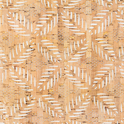 Natural Cork Fabric with White Geometric Cut-Out Pattern COF-663