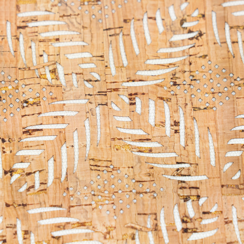 Natural Cork Fabric with White Geometric Cut-Out Pattern COF-663