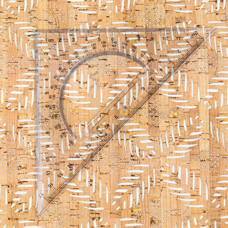 Natural Cork Fabric with White Geometric Cut-Out Pattern COF-663