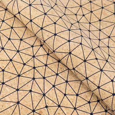 Natural Cork Fabric with Fine Black Geometric Pattern COF-664