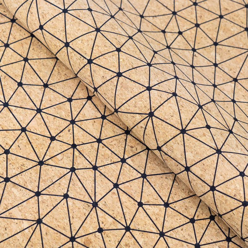 Natural Cork Fabric with Fine Black Geometric Pattern COF-664