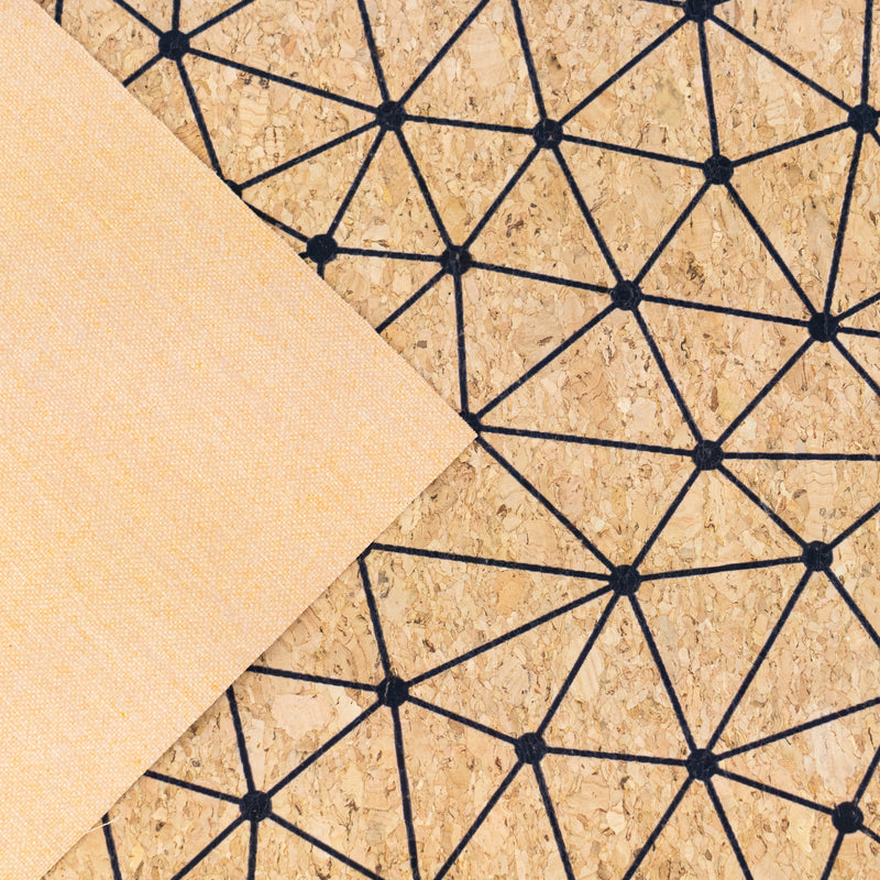 Natural Cork Fabric with Fine Black Geometric Pattern COF-664