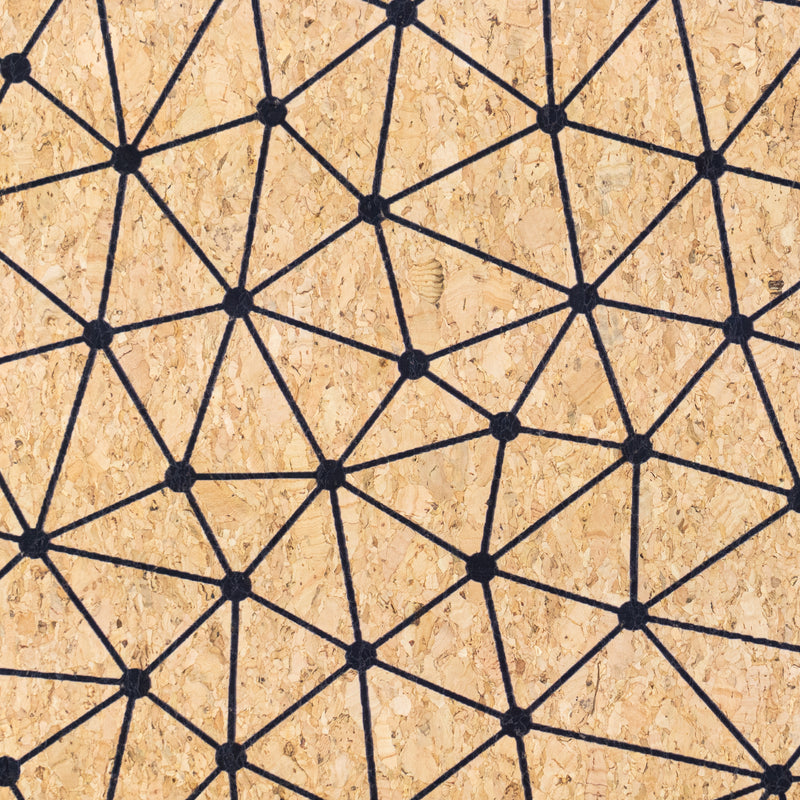 Natural Cork Fabric with Fine Black Geometric Pattern COF-664