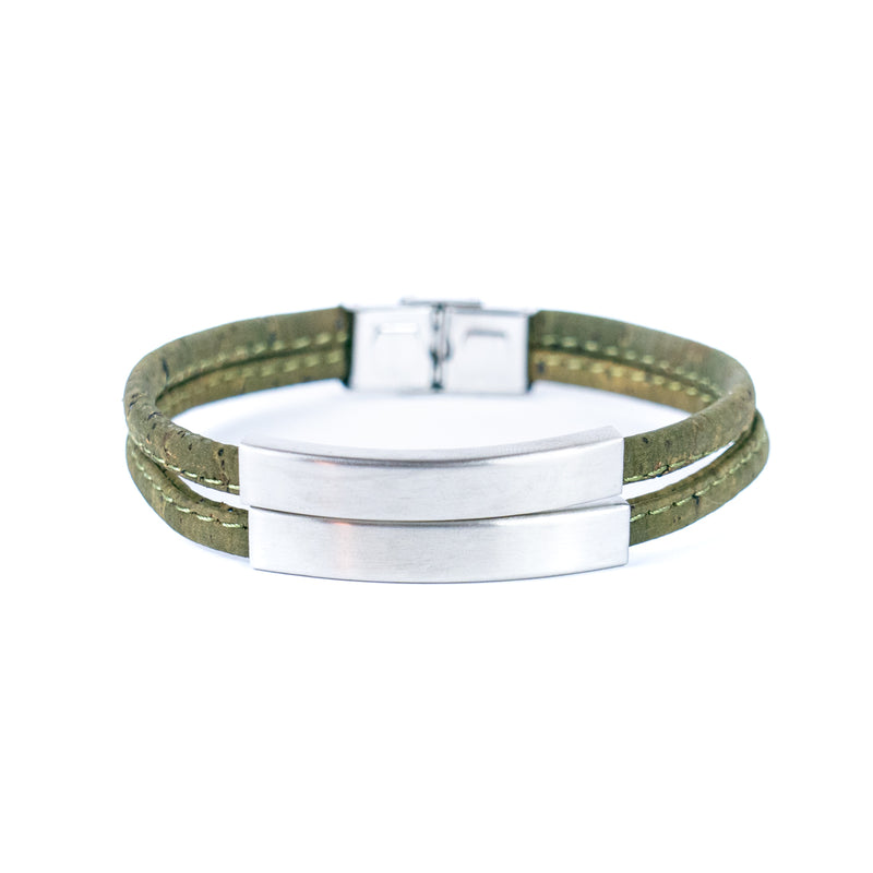 Handmade Stainless Steel and Green Cork Bracelet BR-434-3