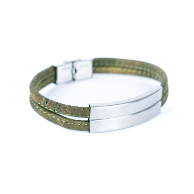 Handmade Stainless Steel and Green Cork Bracelet BR-434-3