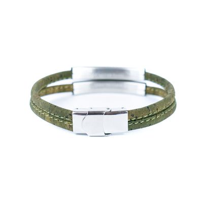 Handmade Stainless Steel and Green Cork Bracelet BR-434-3