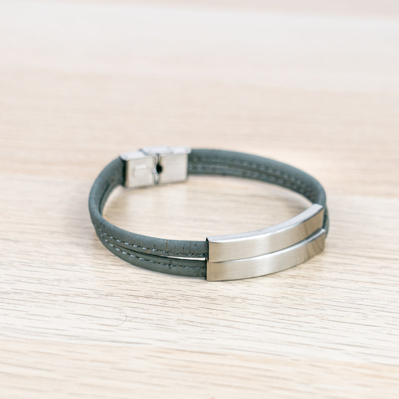 Handmade Stainless Steel and Gray Cork Bracelet BR-426-3