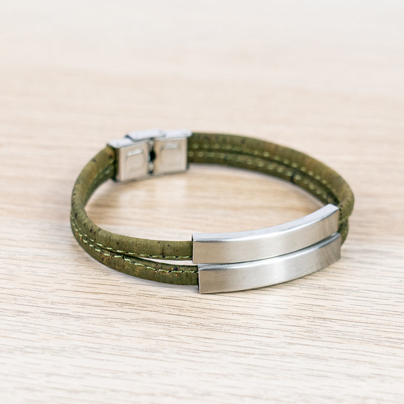 Handmade Stainless Steel and Green Cork Bracelet BR-434-3