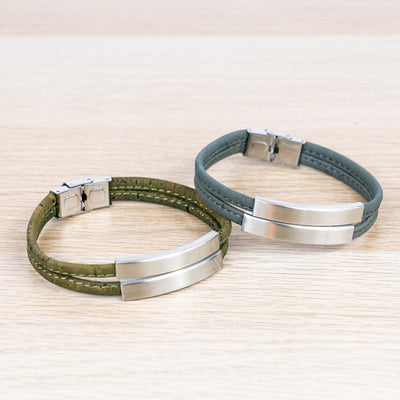 Handmade Stainless Steel and Gray Cork Bracelet BR-426-3