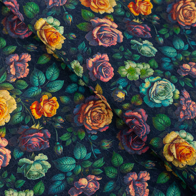 Dark Floral Rose Cork Fabric COF-659