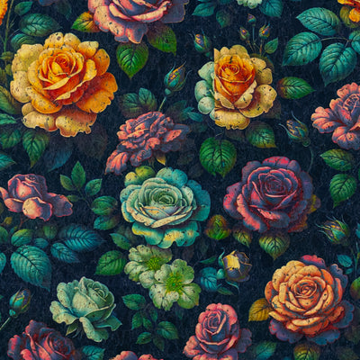 Dark Floral Rose Cork Fabric COF-659