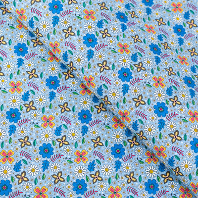 Blue Floral Cork Fabric COF-651