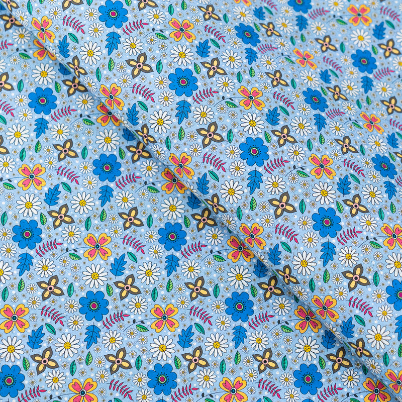 Blue Floral Cork Fabric COF-651