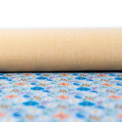 Blue Floral Cork Fabric COF-651