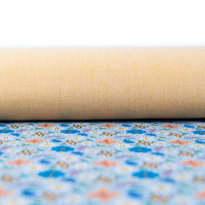 Blue Floral Cork Fabric COF-651