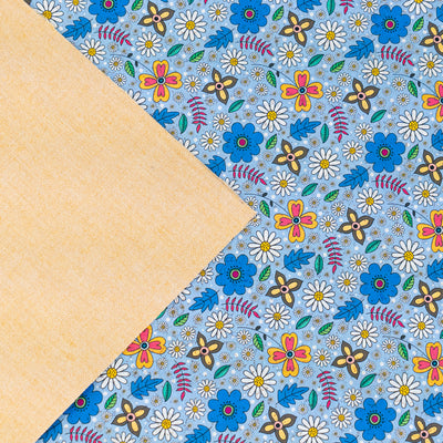 Blue Floral Cork Fabric COF-651