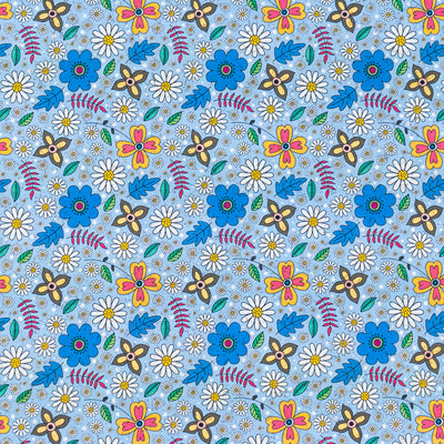 Blue Floral Cork Fabric COF-651