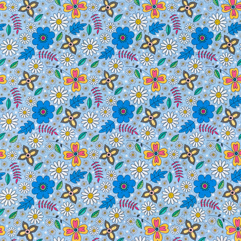 Blue Floral Cork Fabric COF-651