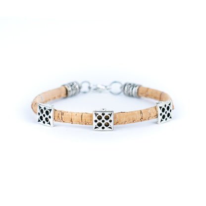 3mm round natural cork wire and alloy hardware handmade women's bracelet BR-515-MIX-6