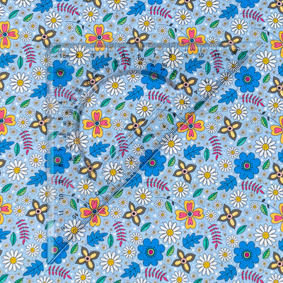 Blue Floral Cork Fabric COF-651