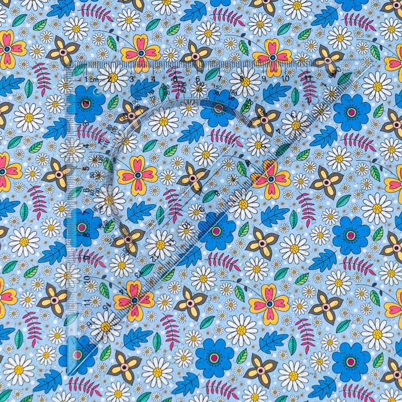 Blue Floral Cork Fabric COF-651