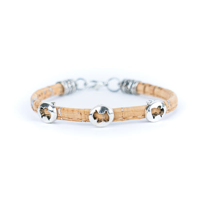 3mm round natural cork wire and alloy hardware handmade women's bracelet BR-515-MIX-6