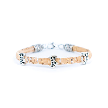 3mm round natural cork wire and alloy hardware handmade women's bracelet BR-515-MIX-6